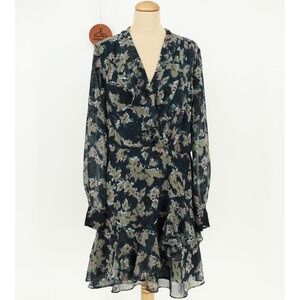 Reiss Marseille Floral Chiffon Ruffle Mini Dress Long Sleeve V-Neck Size‎ 10